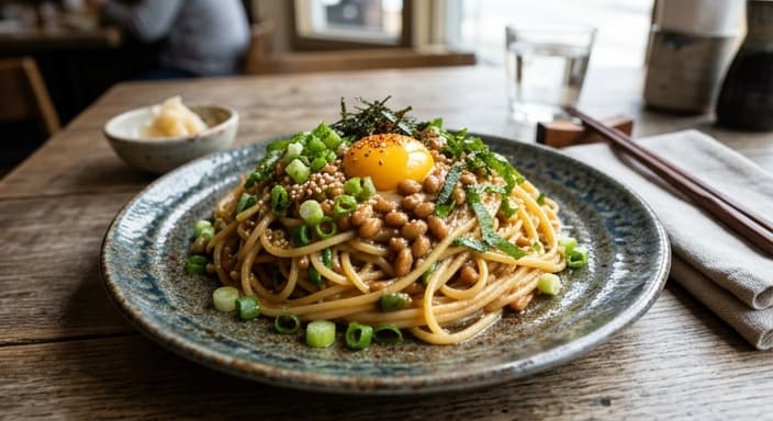 Natto and Scallion Sticky Pasta
