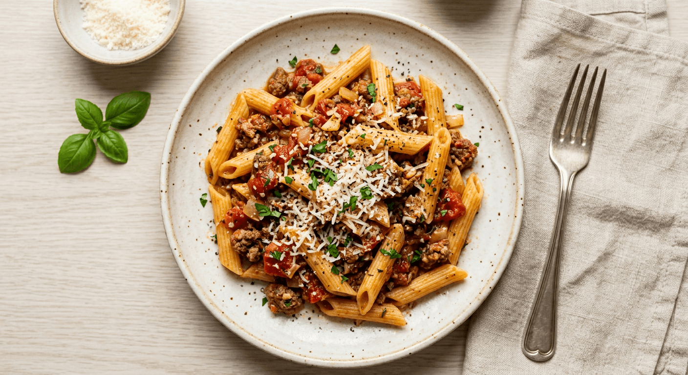 One Pan Beef And Tomato Pasta