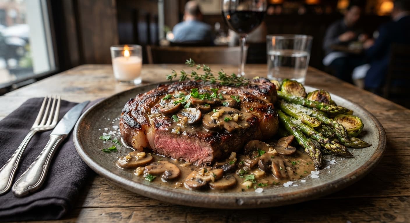 American Keto Steak with Garlic‑Butter Mushroom Sauce