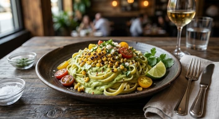 Avocado Lime Pasta with Charred Corn
