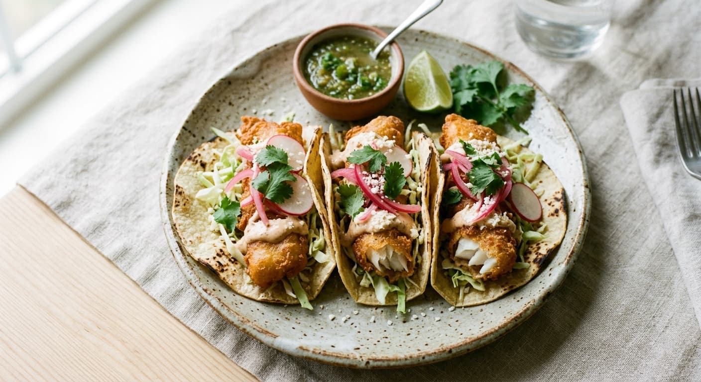 Baja Style Crispy Beer Battered Cod Tacos