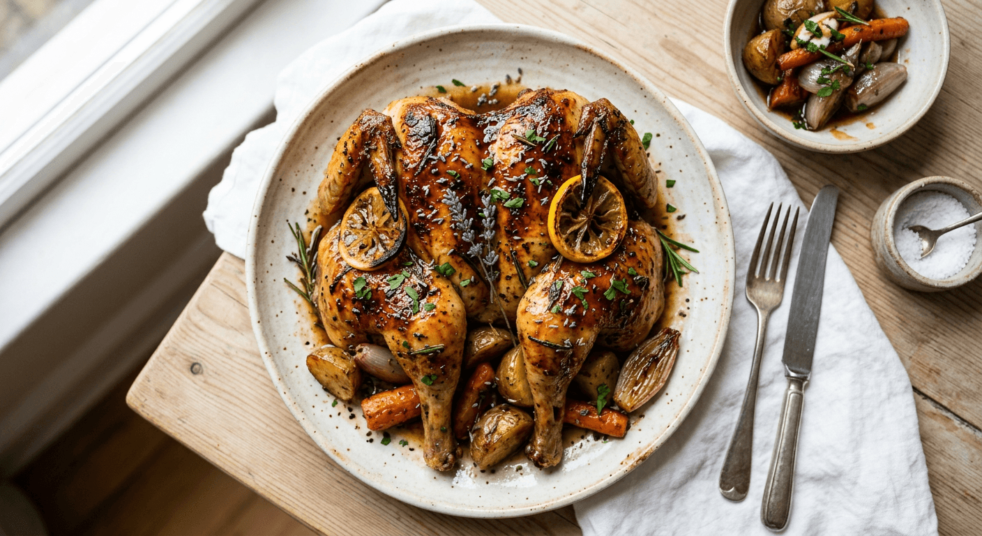 Caramelized Lemon Lavender Vanilla Roast Chicken