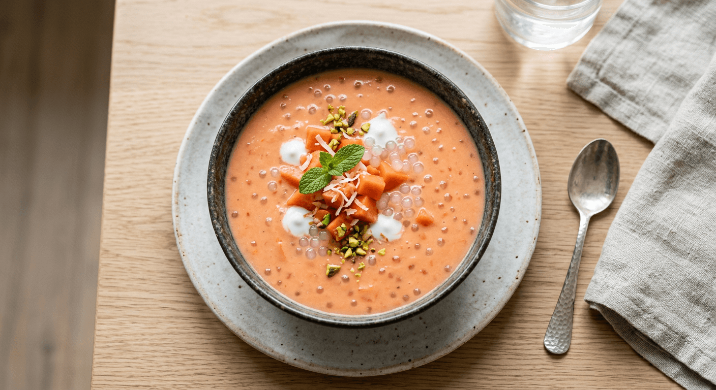 Chilled Papaya and Coconut Milk Soup with Sago