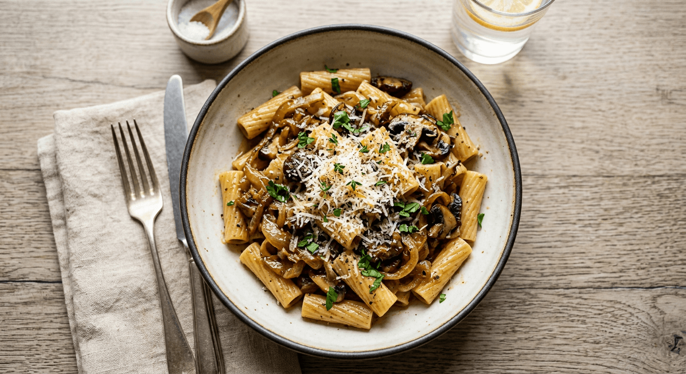 Classic Caramelized Onion and Mushroom Pasta