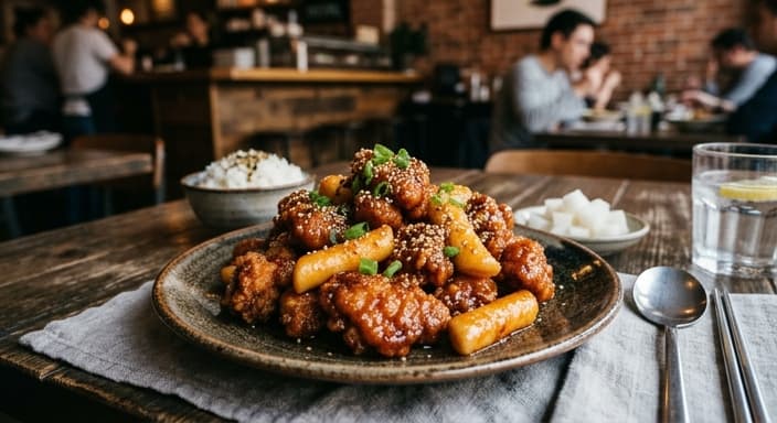 Classic Chicken Gangjung with Rice Cake