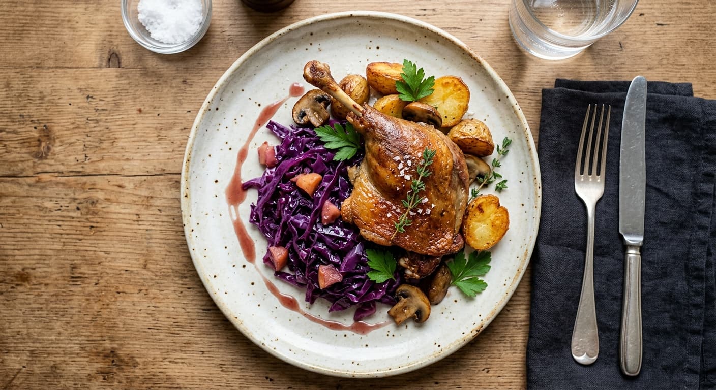 Duck Confit with Braised Red Cabbage