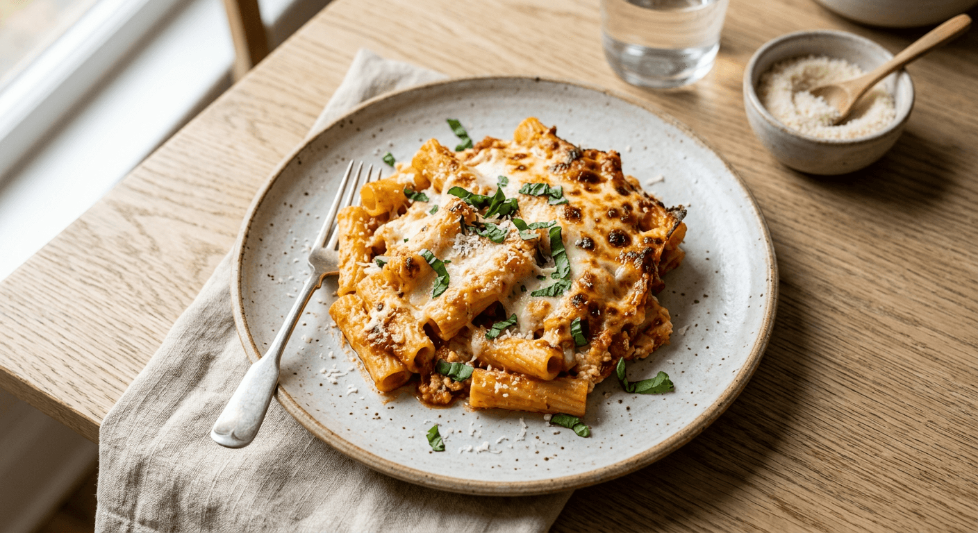 Easy Baked Ziti With Ricotta And Mozzarella