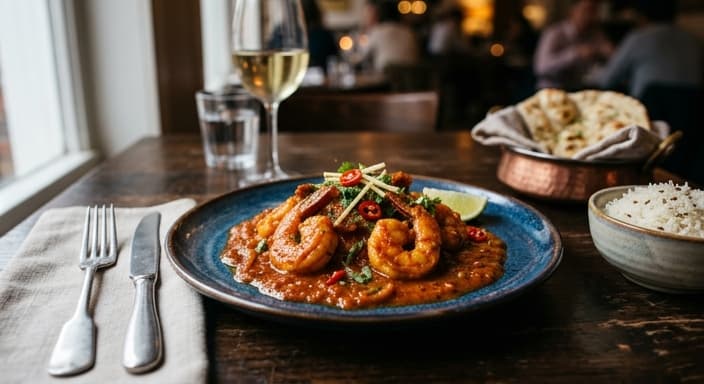 Garlic-Ginger Shrimp with Indian-Spiced Tomato Sauce
