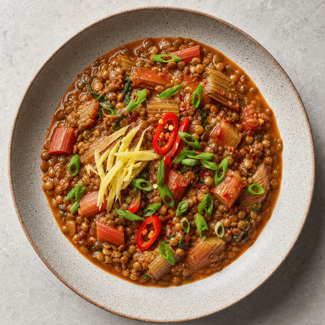 Ginger-Chili Rhubarb Lentil Stew (Asian-ish)