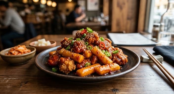 Gochujang-Glazed Chicken Gangjung (One-Pan, Rice Cake)