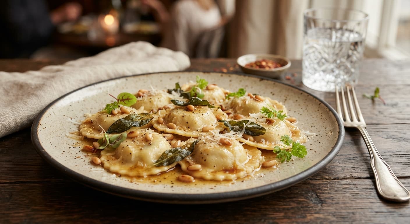Handmade Vegetarian Ravioli with Ricotta and Sage Brown Butter