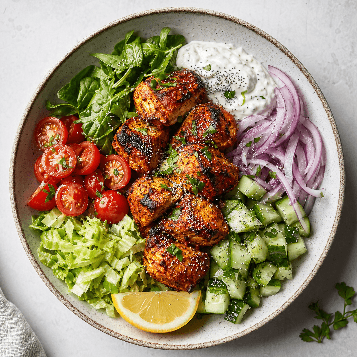 Indian Tandoori-Spiced Chicken Tikka Bowls with Poppy Seeds (Low-Carb)