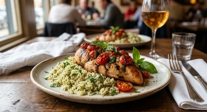 Italian Baked Chicken Caprese-Style (No Dairy) with Tomatoes and Basil Rice