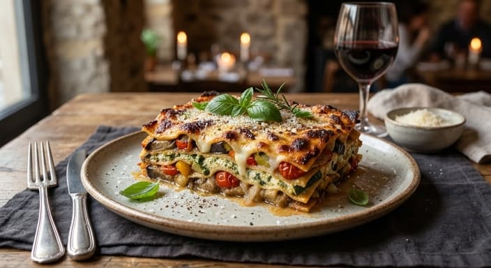 Italian Roasted Vegetable Lasagna with Ricotta-Rosemary Bechamel