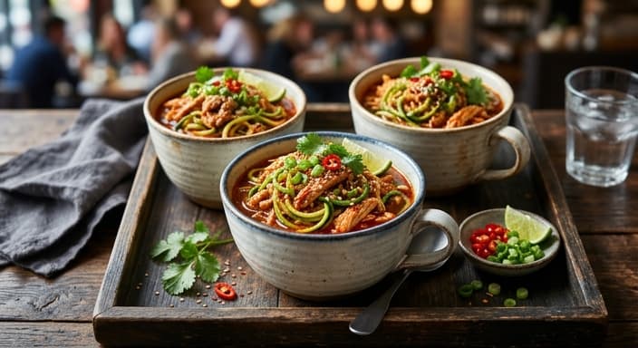 Japanese Comfort-Style Egg Drop? (No) — Spicy Chicken Zucchini Noodle-Style Cups
