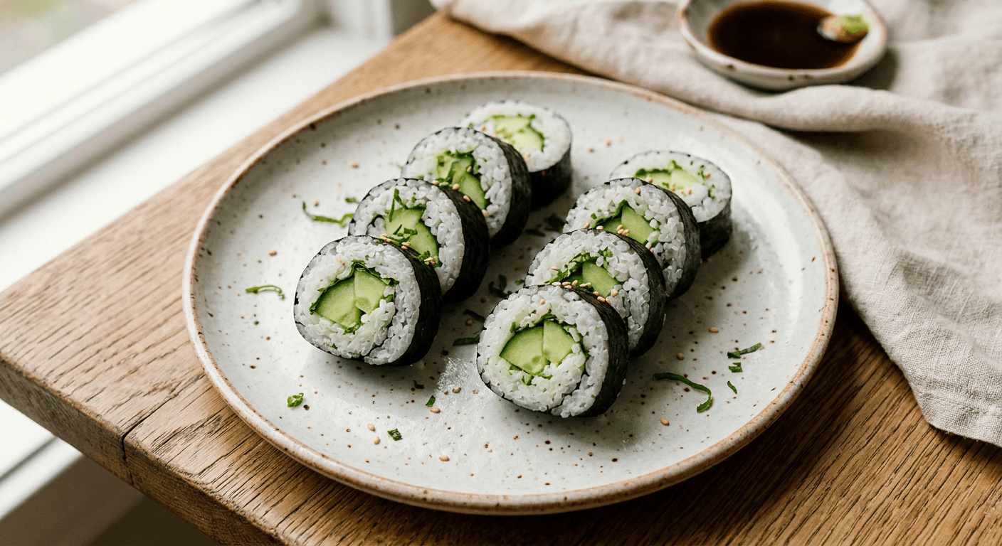 Japanese Cucumber Rolls With Seasoned Rice And Shiso