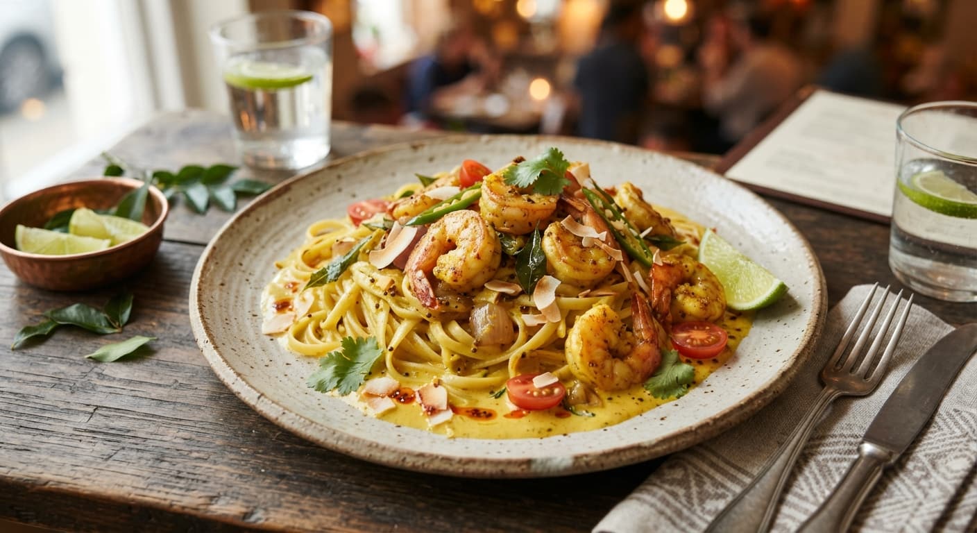 Kerala-style Coconut Shrimp Pasta