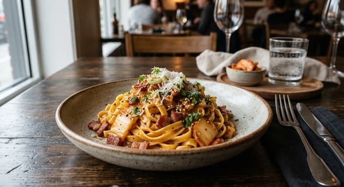 Kimchi Bacon Garlic Butter Pasta