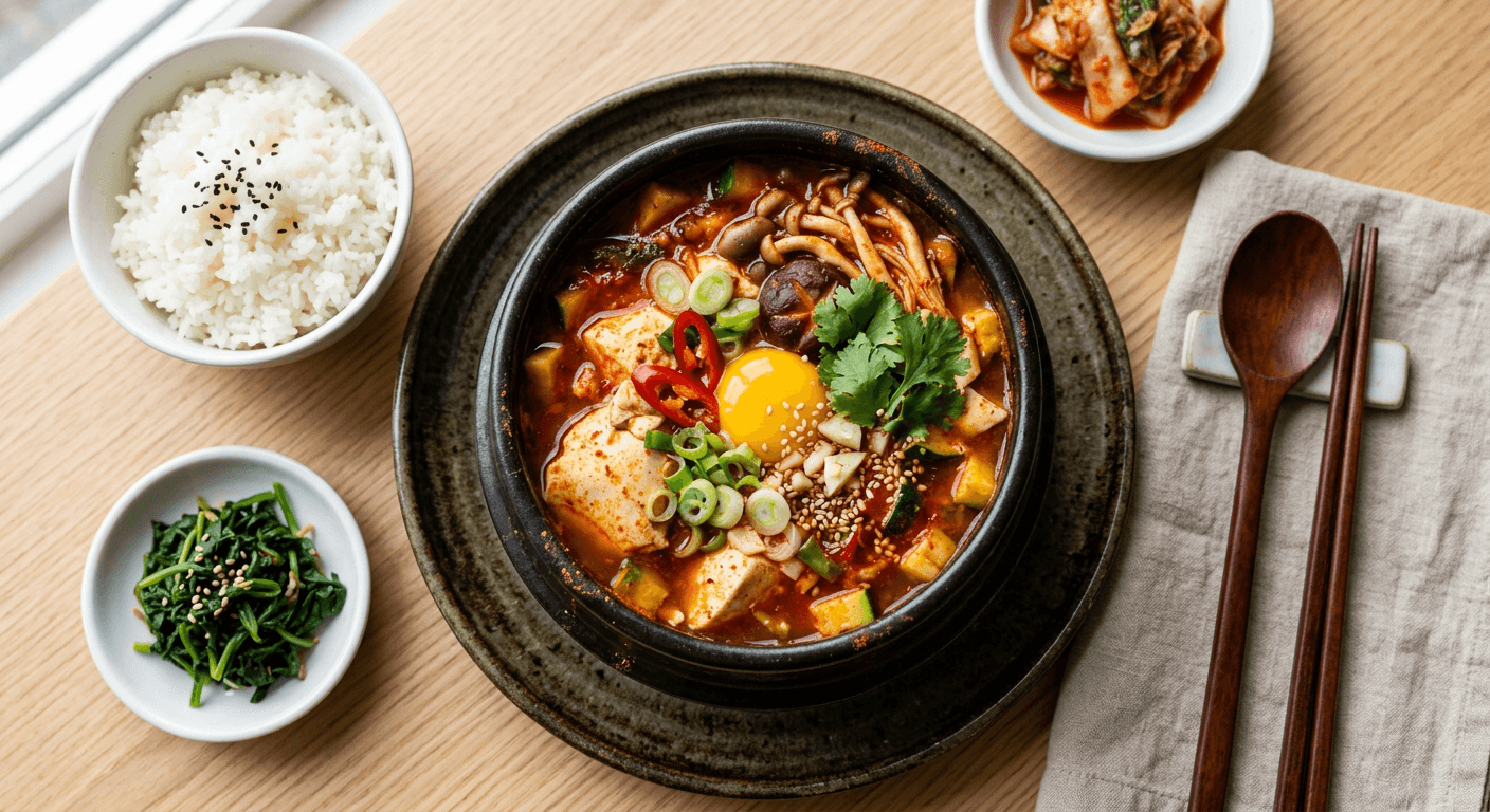 Korean Soft Tofu Stew Soon Dubu Jjigae Vegetarian