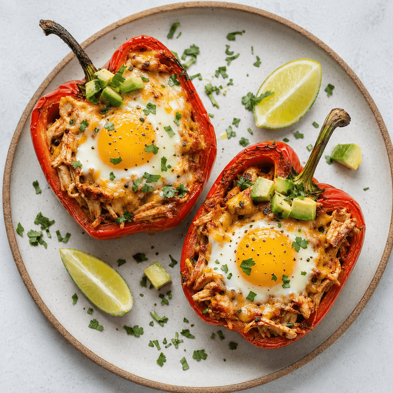 Mexican Chipotle Chicken Egg-Stuffed Peppers (Low-Carb)