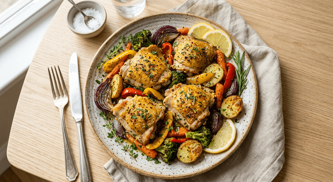 One Pan Lemon Herb Chicken And Roasted Vegetables