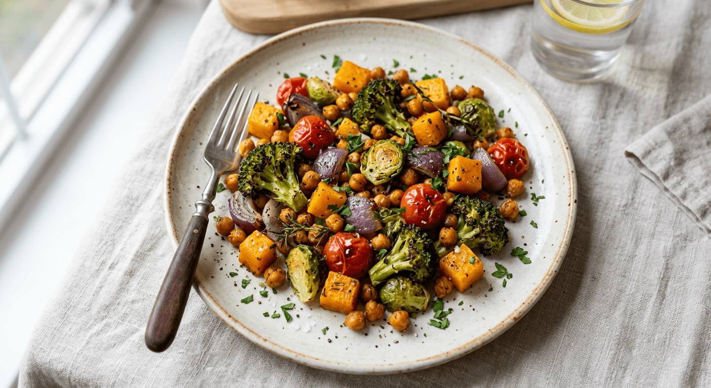 One Pan Roasted Vegetable And Chickpea Dinner