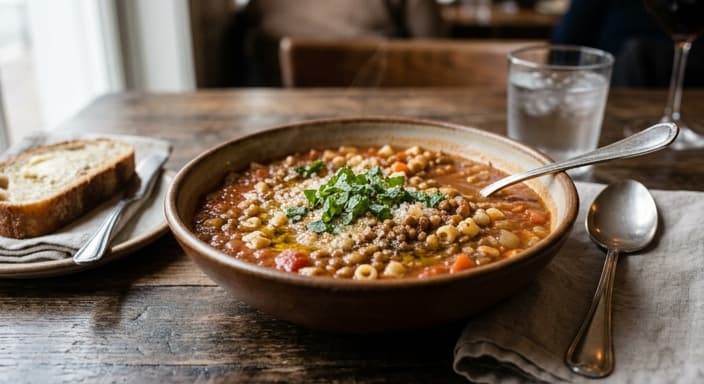One-Pot Tomato Basil Lentil Soup with Pasta