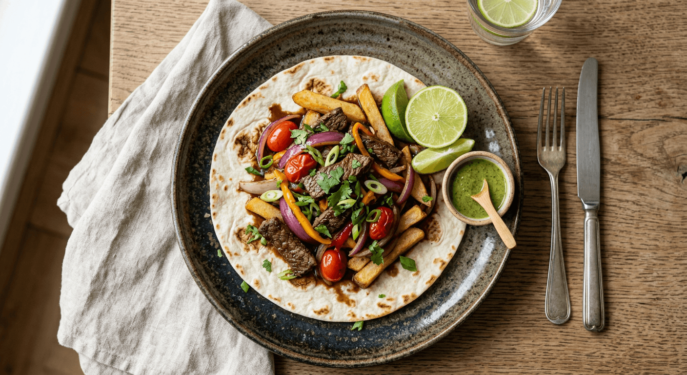 Peruvian Lomo Saltado Style Tortilla