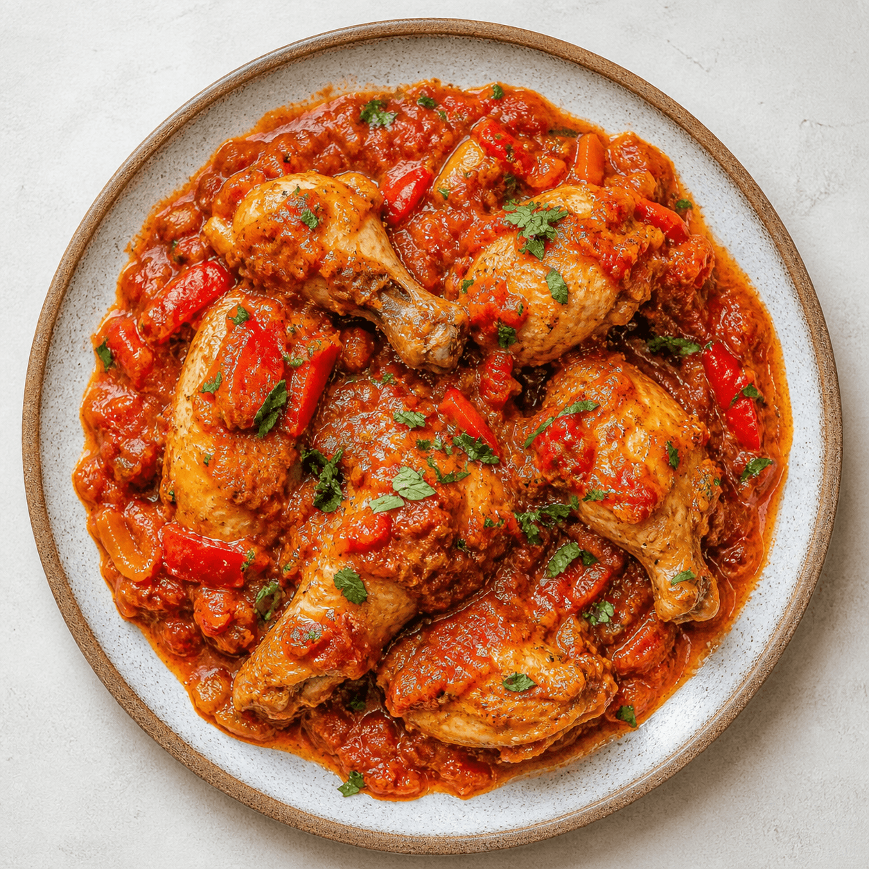 Reca Chicken in Tomato–Pepper Sauce