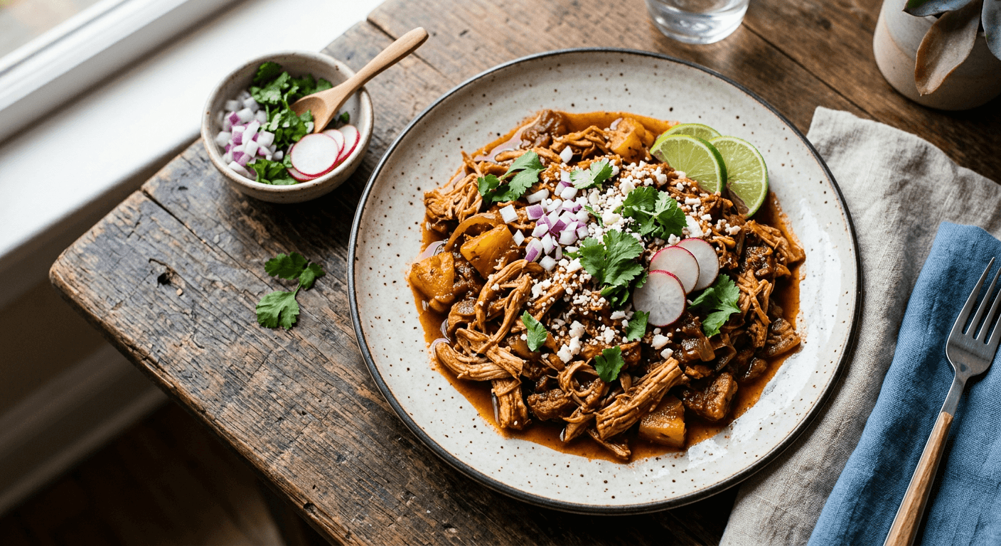 Slow Cooker Shredded Pastor Chicken