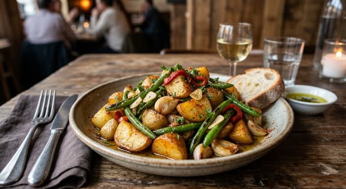 Spanish Garlic-Green Bean & Potato Skillet (Vegetarian)