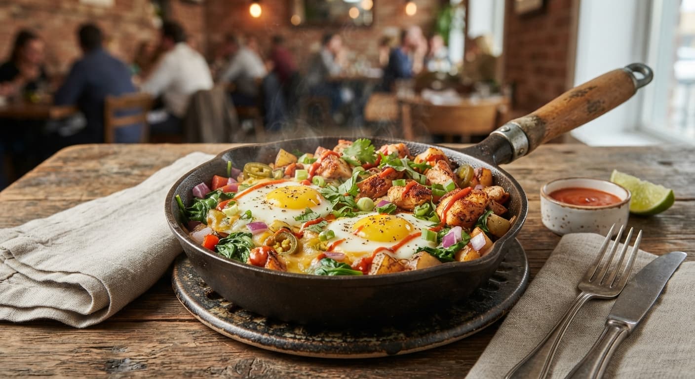 Spicy Chicken and Spinach Breakfast Skillet