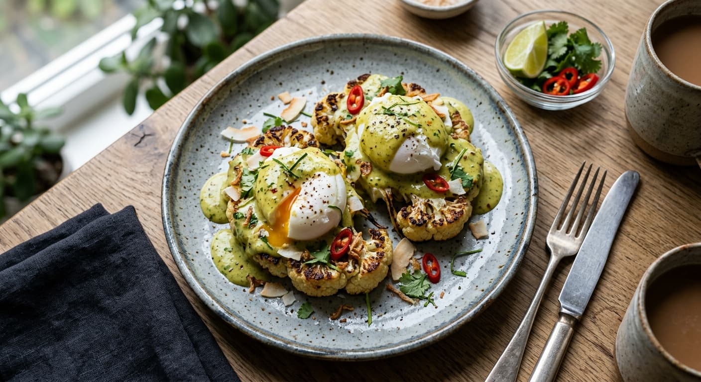 Thai Green Curry Benedict with Cauliflower Steaks