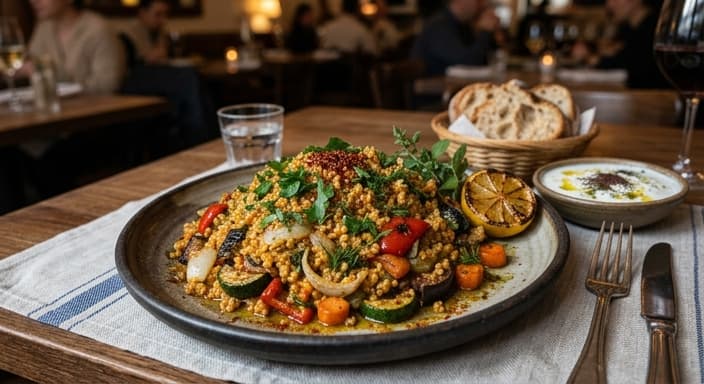 Turkish Bulgur Pilaf with Roasted Vegetables