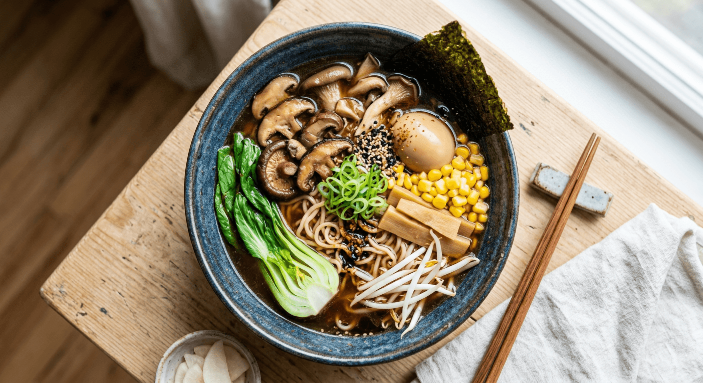 Vegetarian Japanese Ramen With Soy Mushroom Broth