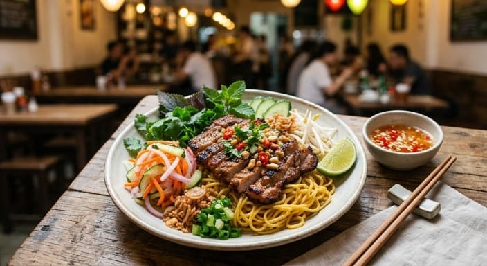 Vietnamese Lemongrass-Style Egg Noodle Bowl with Pickled Crunch